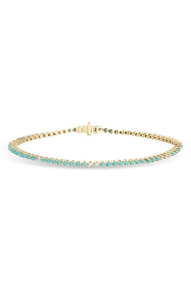 Adina Reyter Turquoise & Diamond Tennis Bracelet in Yellow Gold at Nordstrom, Size 6.5