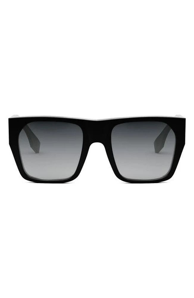 'Fendi Baguette 54mm Square Sunglasses in Shiny Black /Gradient Smoke at Nordstrom