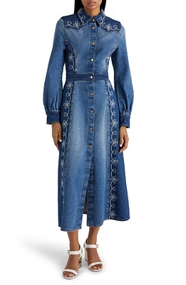 Chloé Embroidered Long Sleeve Denim Shirtdress Multicolor Blue 1 at Nordstrom, Us