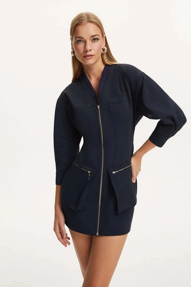 Nocturne Ribbed Zipper Jacket in Navy Blue at Nordstrom, Size X-Small