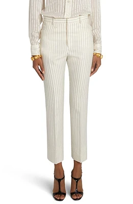 TOM FORD Pinstripe Wool & Silk Blend Ankle Pants Ecru/Black at Nordstrom, Us