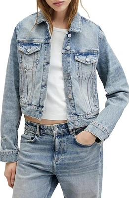 AllSaints Juno Distressed Denim Jacket Vintage Indigo at Nordstrom, Us