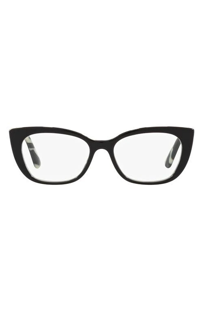 Dolce & Gabbana 49mm Cat Eye Optical Glasses in Black White at Nordstrom