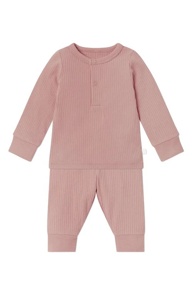 MORI Rib Fitted Two-Piece Pajamas in Ribbed Rose at Nordstrom