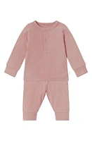 MORI Rib Fitted Two-Piece Pajamas in Ribbed Rose at Nordstrom