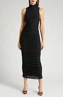 AFRM Fiorella Ruched Scrunch Neck Sleeveless Midi Dress Noir at Nordstrom,