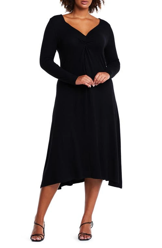 Estelle Florentine Long Sleeve Knit Midi Dress Black at Nordstrom,