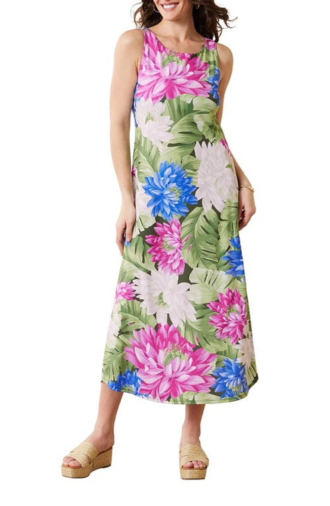 Tommy Bahama Lotus Stretch Recycled Polyester Midi Dress Banana Leaves at Nordstrom,