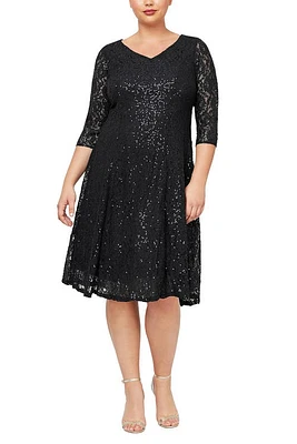 SLNY Lace Fit & Flare Dress Black at Nordstrom,