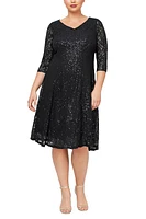 SLNY Lace Fit & Flare Dress Black at Nordstrom,