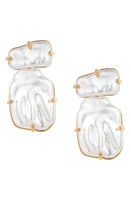 Ettika Double Imitation Pearl Post Earrings in White at Nordstrom