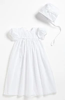 Little Things Mean a Lot Embroidered Christening Gown & Bonnet White at Nordstrom,