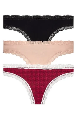 Honeydew Intimates Aiden 3-Pack Thongs Bk/nude/ghtooth at Nordstrom,