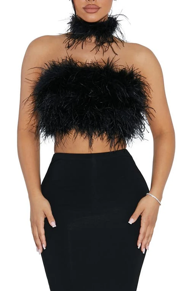 Naked Wardrobe Ruffle My Feathers Tube Top Black at Nordstrom,