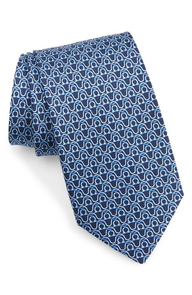 FERRAGAMO Loghi Gancini Silk Tie in Marine at Nordstrom