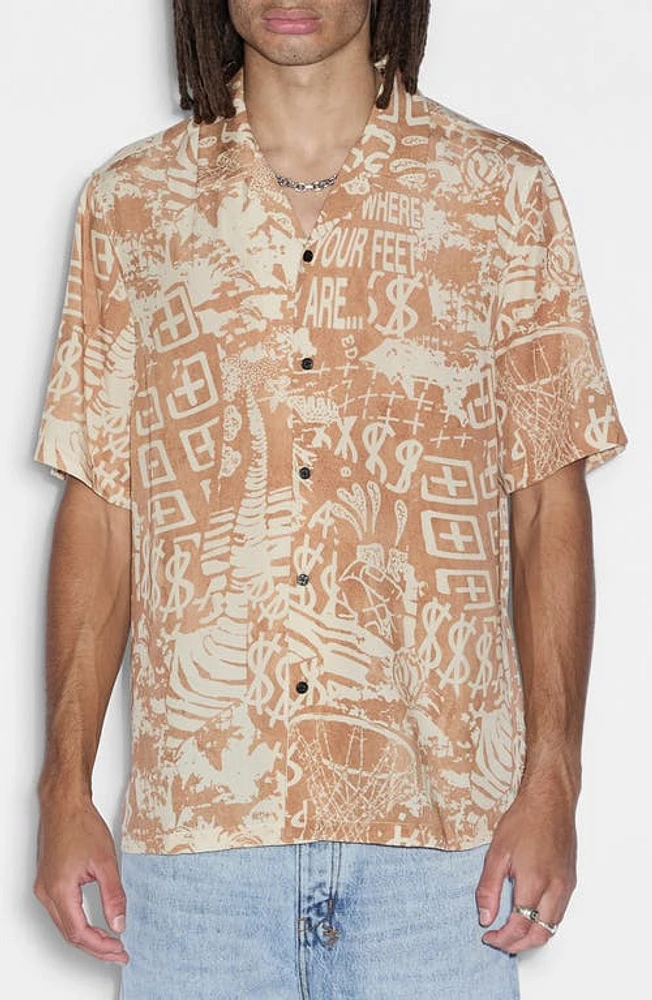 Ksubi Mills Ikon Camp Shirt Beige Multi at Nordstrom,