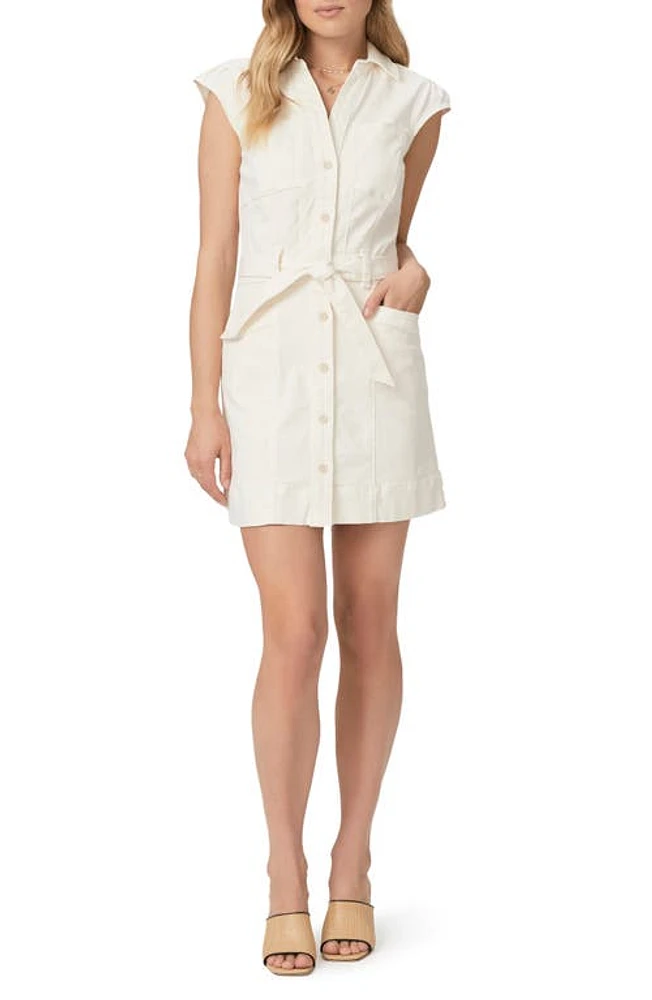 PAIGE Jaxsyn Tie Waist Cotton Blend Twill Mini Shirtdress Quartz Sand at Nordstrom,