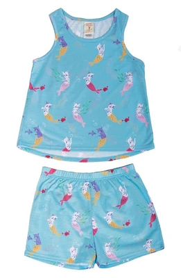 Munki Kids' Mer-Cat Print Two Piece Short Pajamas Blue/Green at Nordstrom,