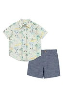 Little Me Tropical Short Sleeve Button-Up Shirt & Shorts Set Blue at Nordstrom,