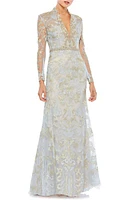 Mac Duggal Beaded Queen Anne Lace Long Sleeve Trumpet Gown Powder Blue at Nordstrom,