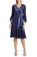 Komarov Amna Bell Sleeve Chiffon & Lace A-Line Dress Midnight Navy at Nordstrom,