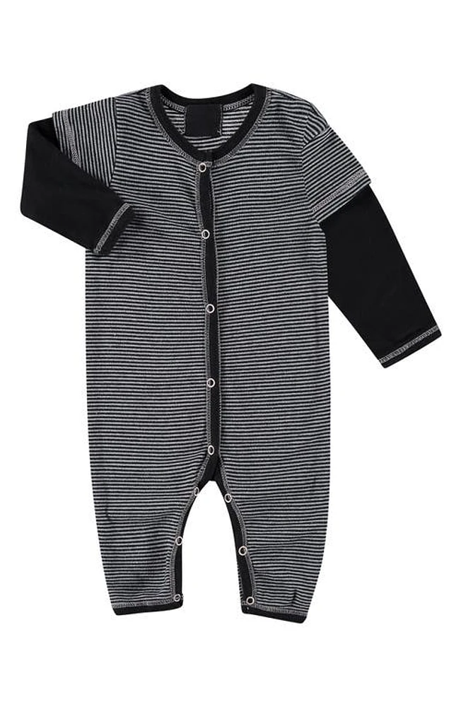 PAIGELAUREN Stripe Cotton & Modal Romper in Black at Nordstrom