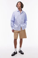 Topman Oversize Stripe Double Sleeve Button-Up Shirt Light Blue at Nordstrom,