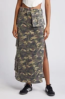 HIDDEN JEANS Camo Cargo Denim Maxi Skirt Olive at Nordstrom,