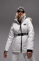 Topshop Sno Faux Fur Trim Belted Ski Coat Ivory at Nordstrom, Us