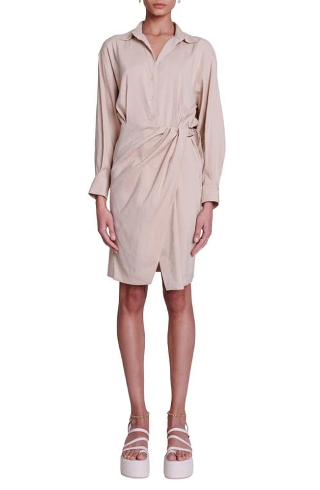 maje Rilenen Long Sleeve Linen Blend Shirtdress Beige at Nordstrom,