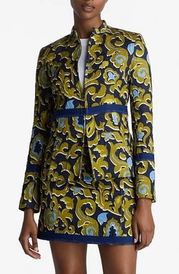 St. John Collection Western Paisley Print Cotton Blend Matelassé Zip-Up Jacket Multi at Nordstrom,