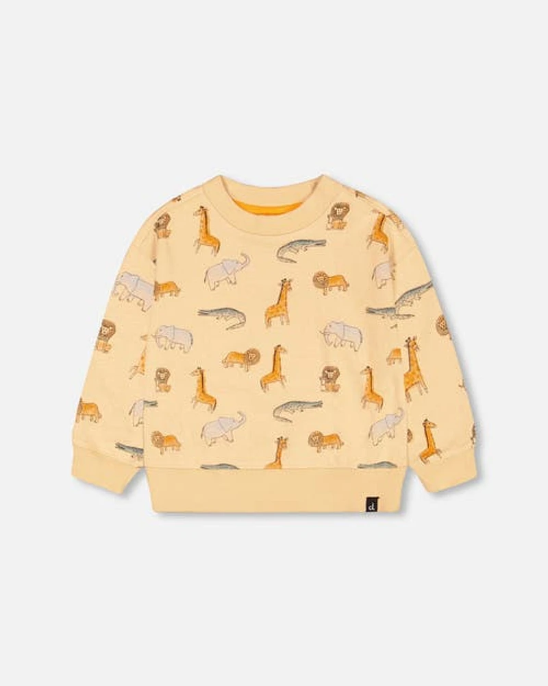 Deux Par Deux Little Boy's French Terry Sweatshirt Beige Printed Jungle Animal at Nordstrom