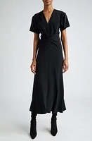 Victoria Beckham Ruched Waist Midi Dress Black at Nordstrom, Us