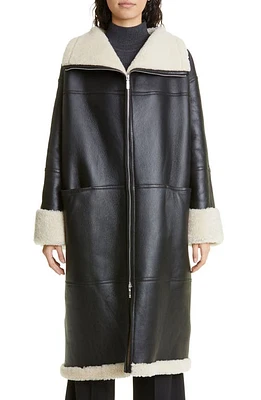 TOTEME Signature Lambskin & Shearling Coat Black/White at Nordstrom,