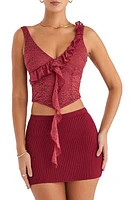 Mistress Rocks Ruffle Lace Sleeveless Plunge Neck Top Sangria at Nordstrom,