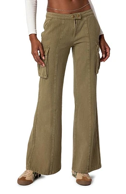 EDIKTED Sabri Low Rise Flare Leg Cargo Jeans Olive at Nordstrom,