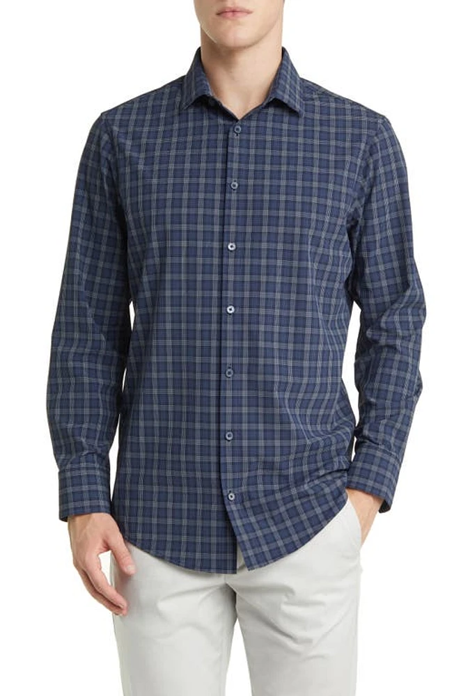 Mizzen+Main Leeward Navy Dallas Plaid No-Tuck Stretch Performance Button-Up Shirt Blue at Nordstrom,