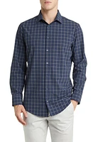 Mizzen+Main Leeward Navy Dallas Plaid No-Tuck Stretch Performance Button-Up Shirt Blue at Nordstrom,