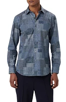 Bugatchi Axel Shaped Fit Patchwork Print Button-Up Shirt Dusty-Blue at Nordstrom,