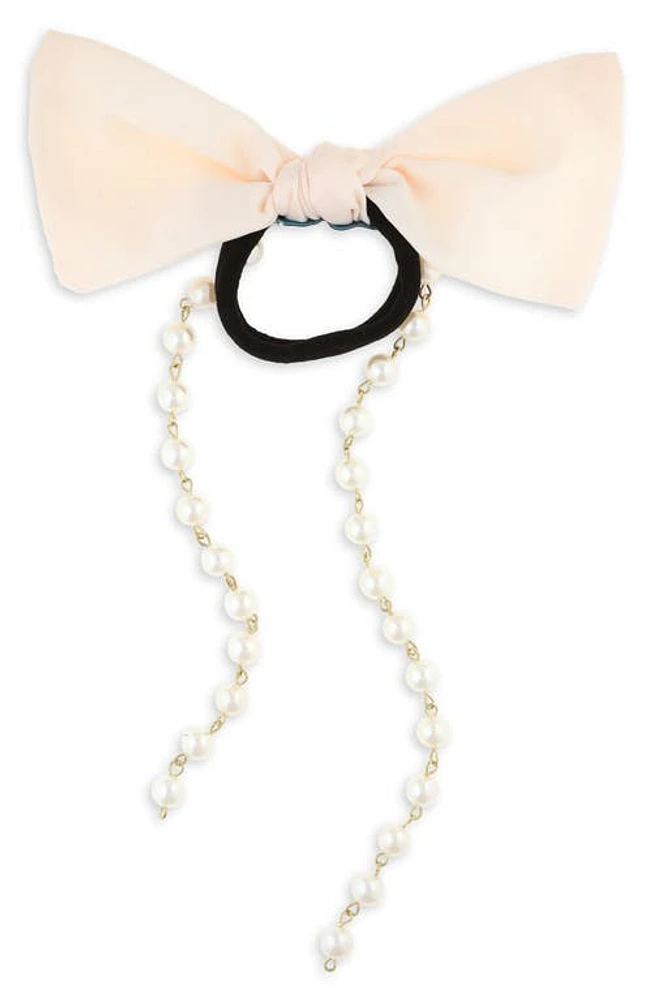 Tasha Imitation Pearl Satin Bow Ponytail Holder in Ivory at Nordstrom