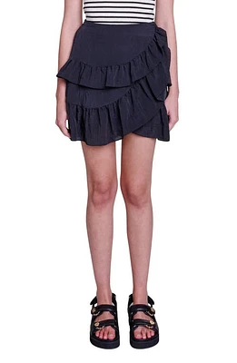 maje Jadeite Ruffle Miniskirt Black at Nordstrom,