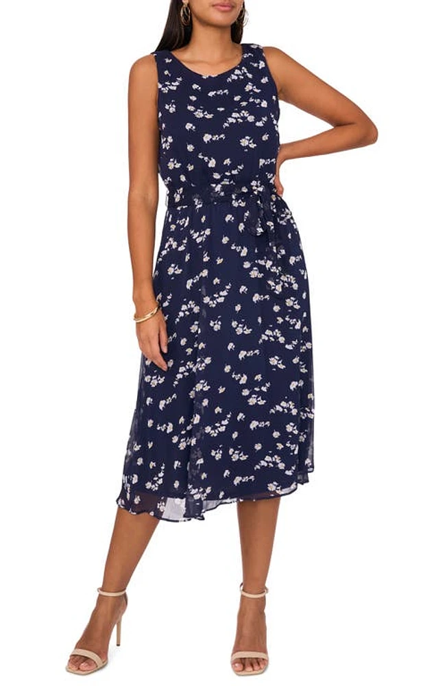 Chaus Daisy Print Sleeveless Midi Dress Navy/White/Yellow at Nordstrom,