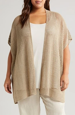 Eileen Fisher Open Stitch Longline Organic Linen Cardigan Natural at Nordstrom,