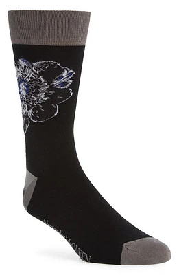 Alexander McQueen Chiaroscuro Floral Cotton Crew Socks in Black/Light Grey at Nordstrom