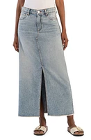 KUT from the Kloth Brea High Waist Fringe Hem Denim Maxi Skirt Medium Wash at Nordstrom,