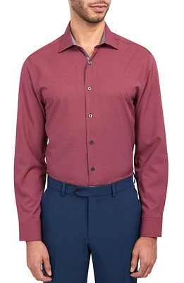 W. R.K Trim Fit Performance Stretch Dot Dress Shirt in Burgundy at Nordstrom, Size 15