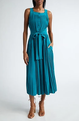 Ulla Johnson Annabeth Pleated Button Front Silk Maxi Dress Jade at Nordstrom,