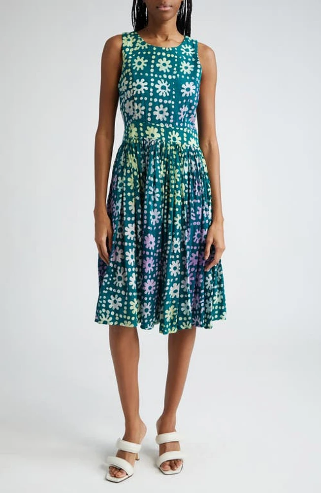 BUSAYO Balogun Floral Batik Sleeveless Dress Green at Nordstrom,