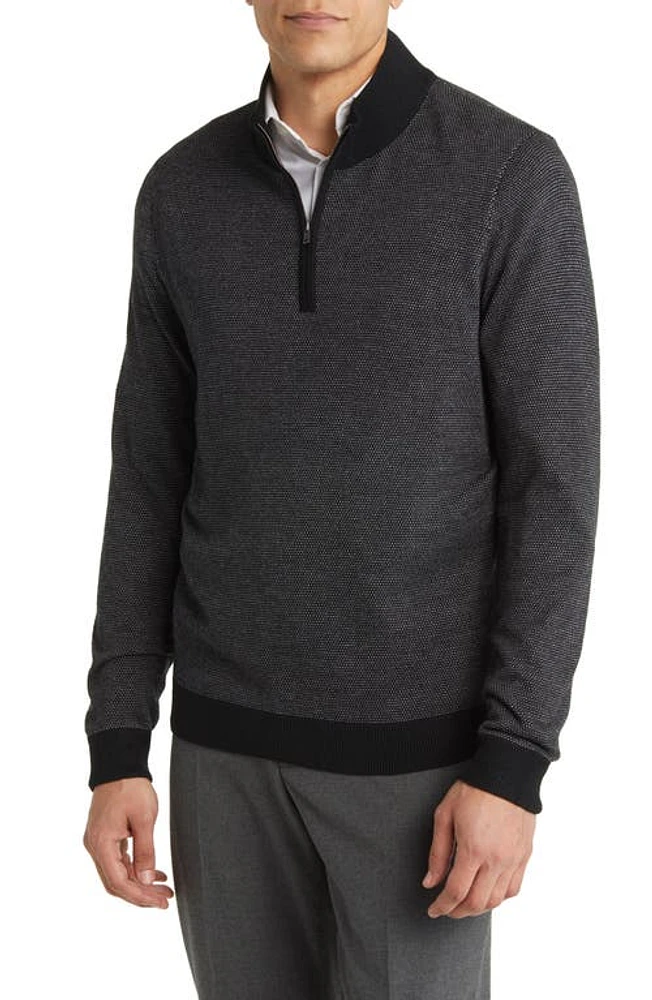 Nordstrom Bird's Eye Quarter Zip Sweater in Black Birdseye at Nordstrom, Size X-Large