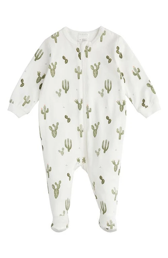 FIRSTS by Petit Lem Cactus Print Stretch Organic Cotton Footie Pajamas Off White at Nordstrom,